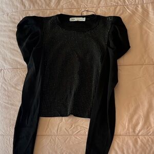 Zara Black Studded Long Sleeve Top